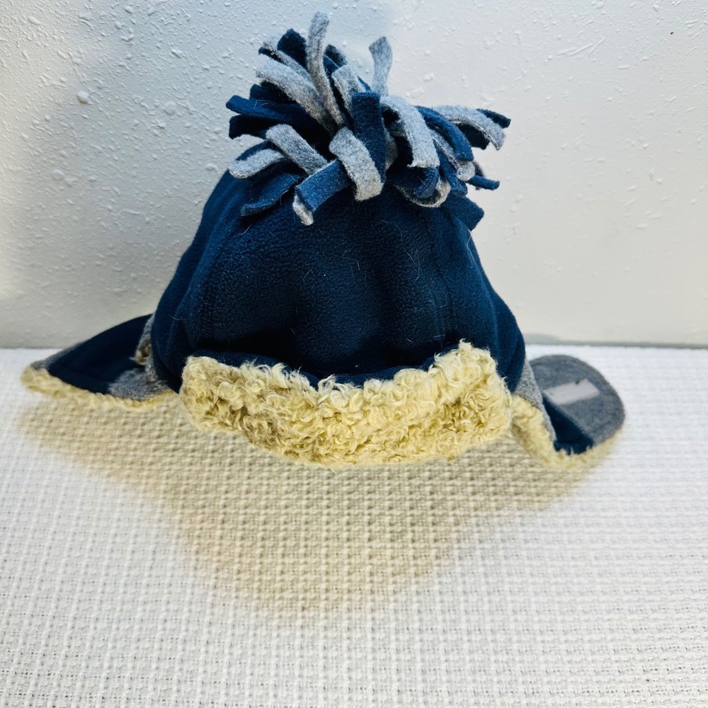 GAP Kids Trapper Hat Winter Fleece Lined Navy Blue Gray Pom Pom Ear Flaps - Picture 4 of 11